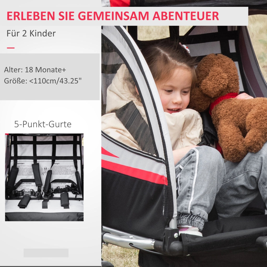 Carrello per Biciclette Bambini 2 in 1 con Funzione Jogger ¨C zephmum ¨C Rosso e Nero 142x75x101 cm