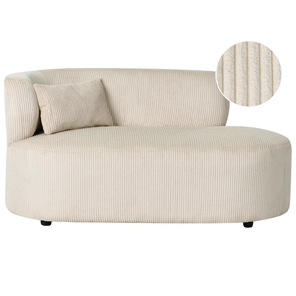 Chaise longue con rivestimento in velluto a coste beige e cuscino decorativo lato sinistro
