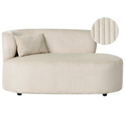 Chaise longue con rivestimento in velluto a coste beige e cuscino decorativo lato sinistro