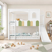 Letto a soppalco per bambini 90x200 cm con scivolo e scala; pino; compensato e MDF; bianco