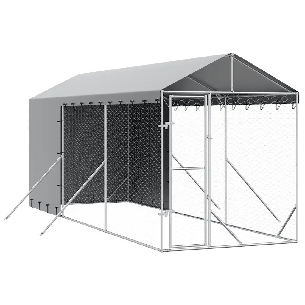 Cuccia Cani da Esterno Tetto Argento 2x6x2,5 m Acciaio Zincato