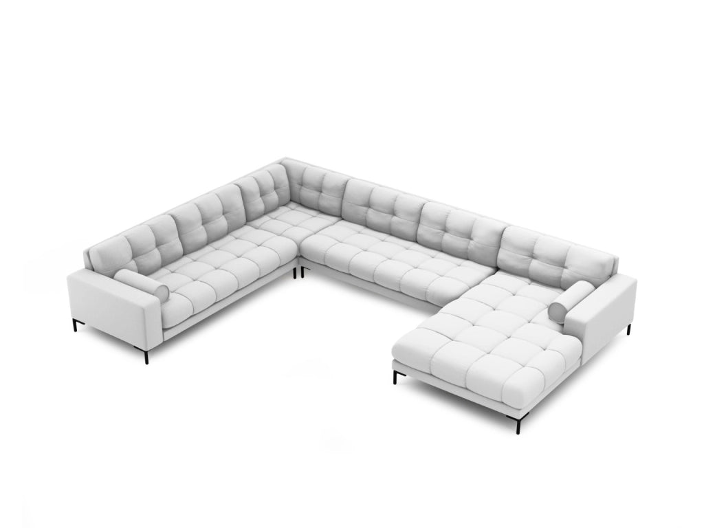 Cosmopolitan Design - Divano panoramico sinistro "Bali" 7 posti in tessuto strutturato grigio chiaro 