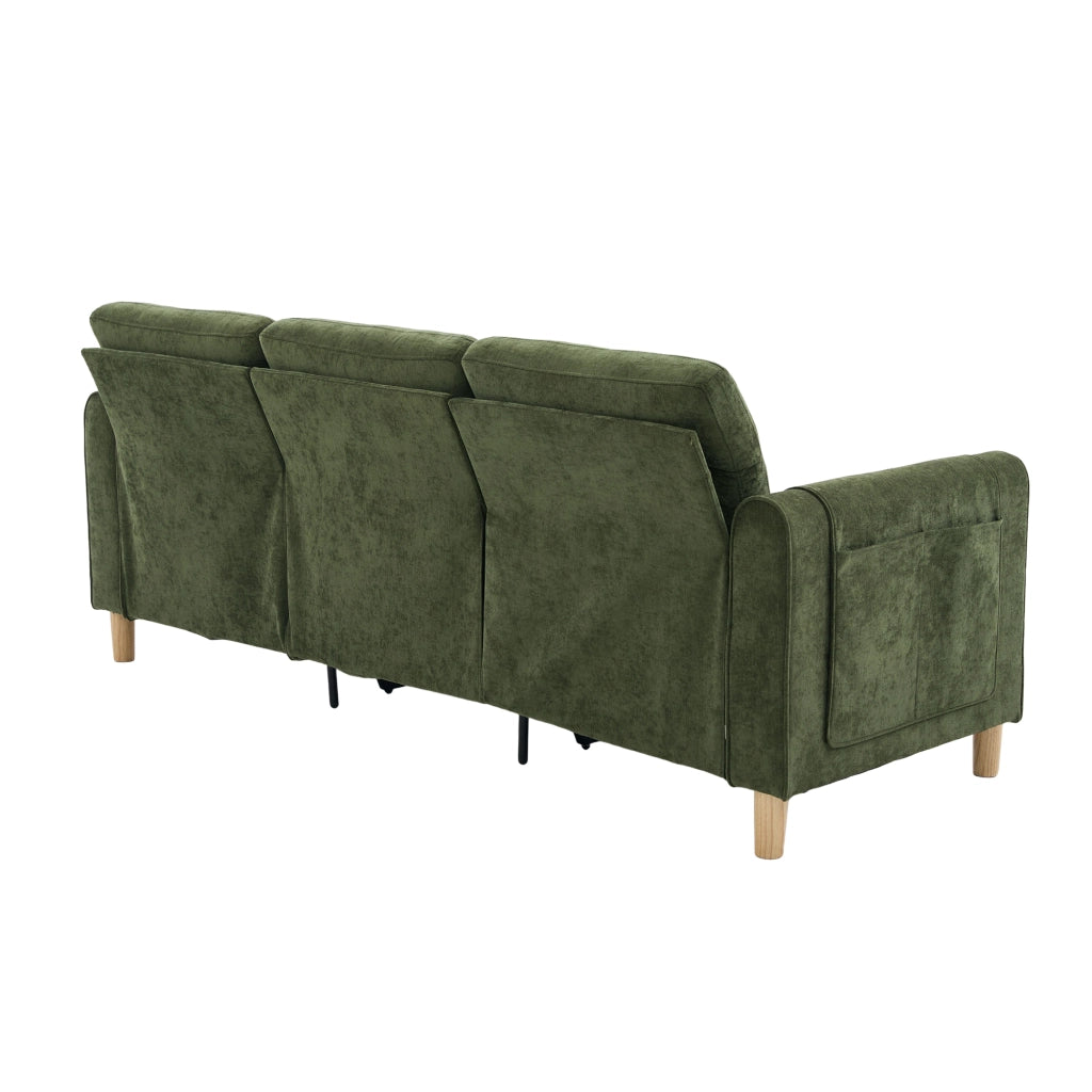 Divano angolare reversibile a 3 posti con vano contenitore e tasche laterali in Chenille Verde