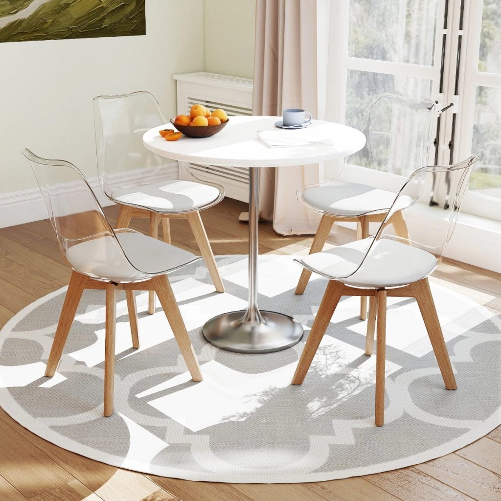 Set sedie da pranzo trasparenti moderne senza braccioli con schienale trasparente, Set sedie in legno massello di faggio Bianco-Sedie da pranzo