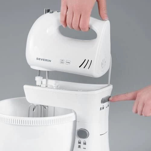 Severin hm 3810 sbattitore elettrico 300w da 3 litri con ciotola, mixer cucina con fruste e ganci, sbattitore elettrico con ciotola, 5 livelli di velocità e tasto turbo, bianco