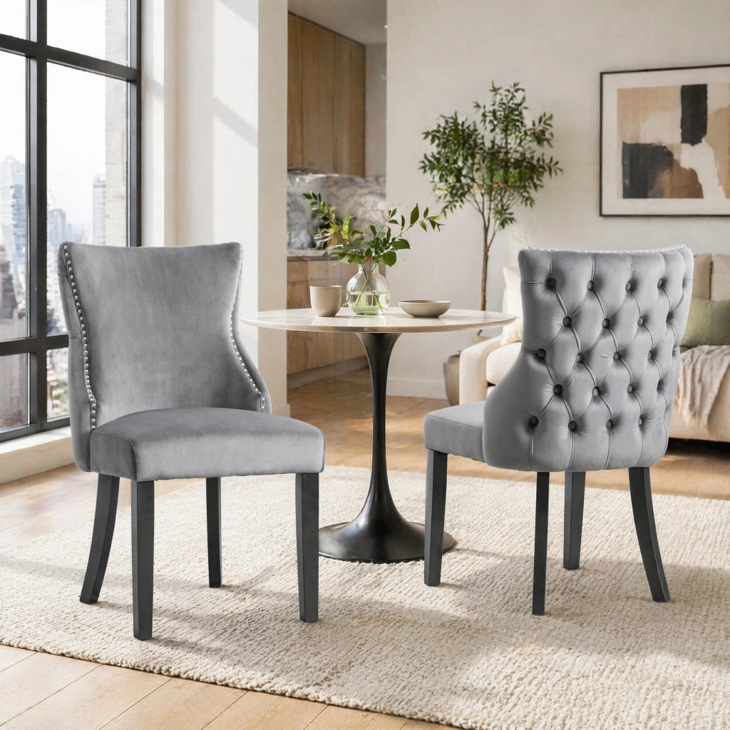 SEDIA da pranzo in velluto grigio con gambe in legno massello