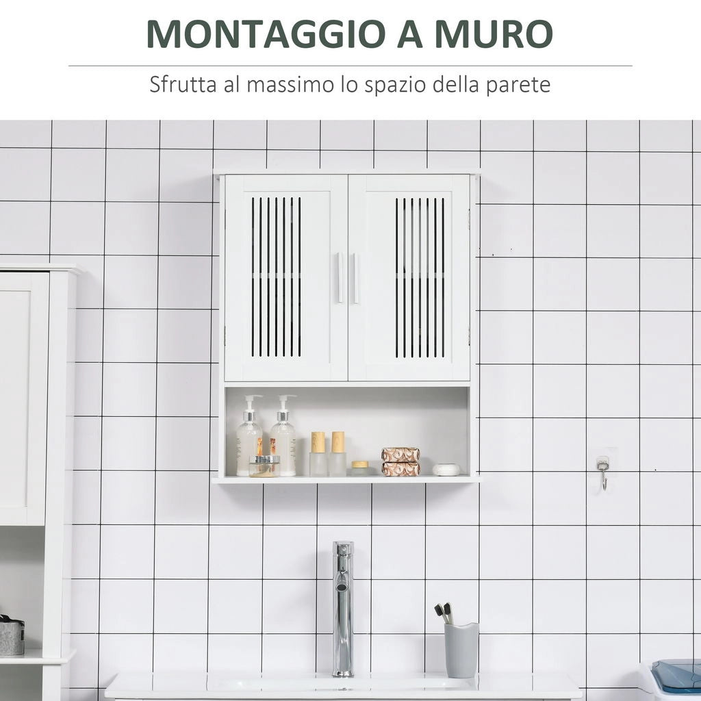 MOBILETTO DA BAGNO A MURO SALVASPAZIO CON ARMADIETTO E RIPIANO 60X20X70CM BIANCO