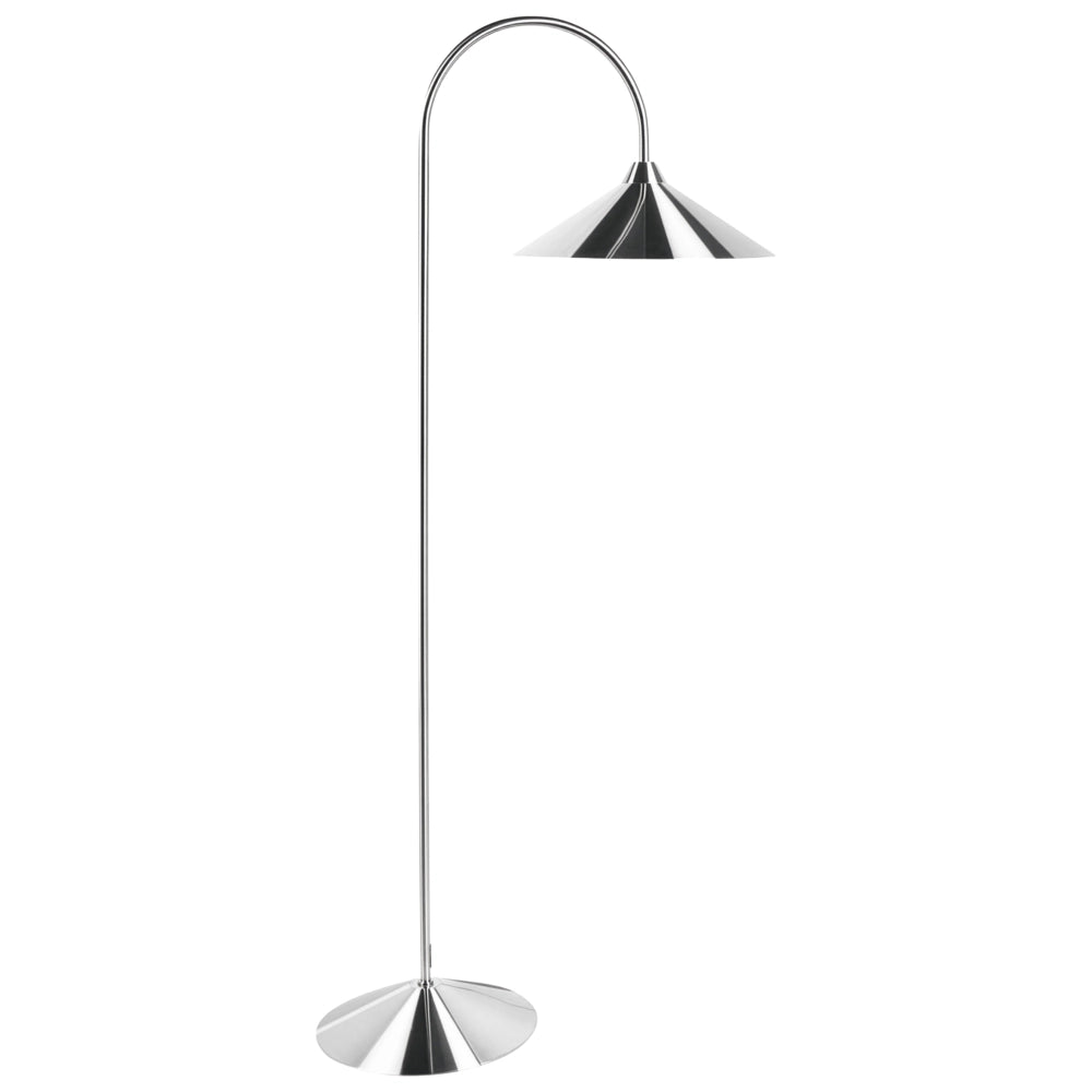 Lampada da terra con paralume e base in metallo argento in stile moderno per soggiorno e camera da letto