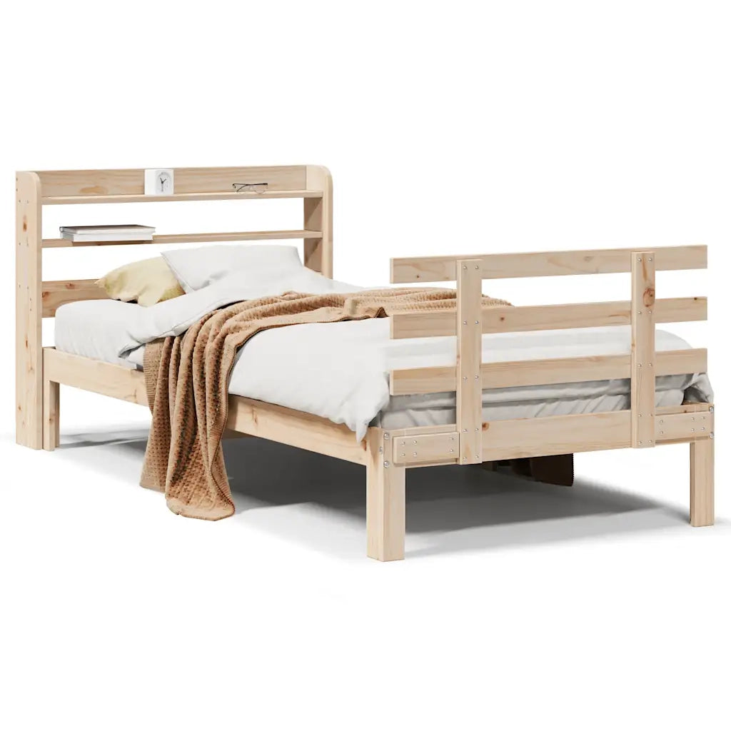 Letto singolo | Letto per adulti | Giroletto con Testiera 90x200 cm in Legno Massello di Pino