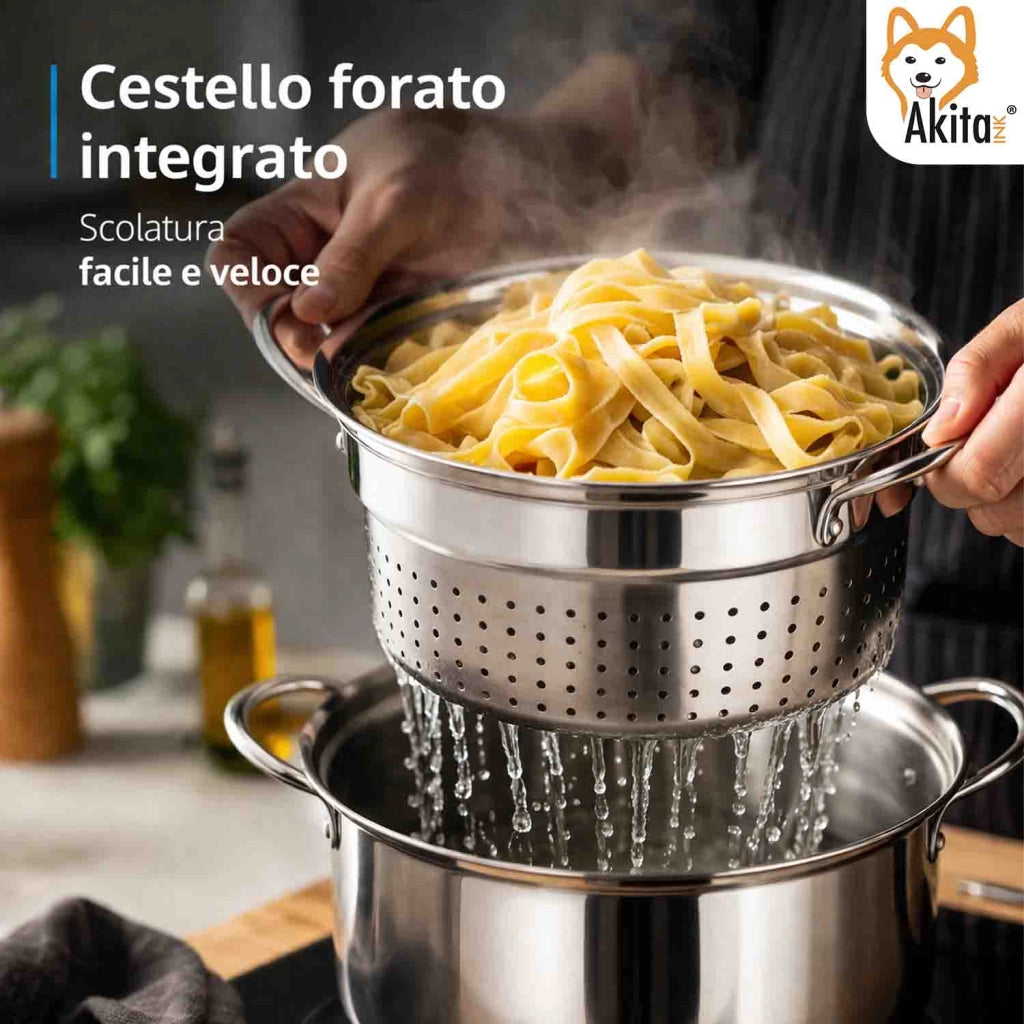 Akitaink Bollipasta Inox 22 cm Cestello Coperchio