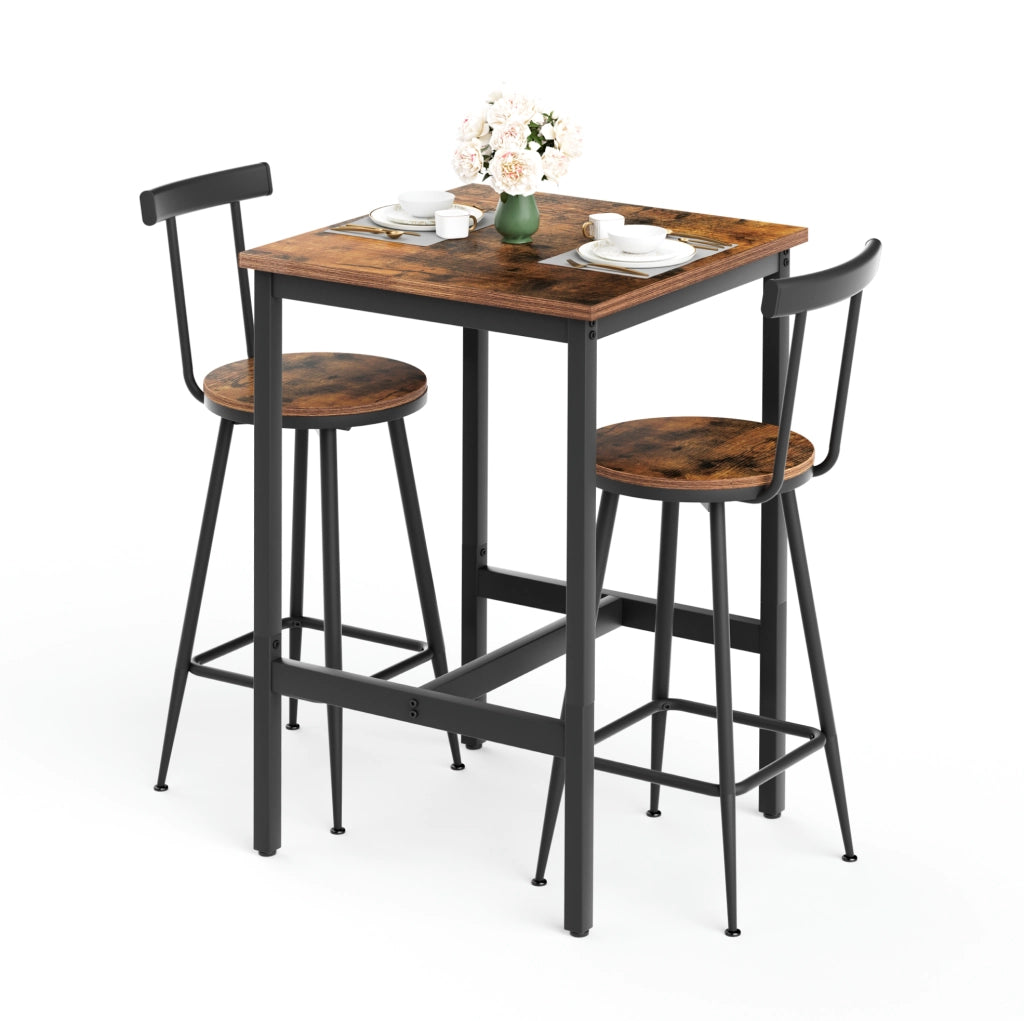 Set tavolo bar con 2 sgabelli industriale 60x60x92 cm