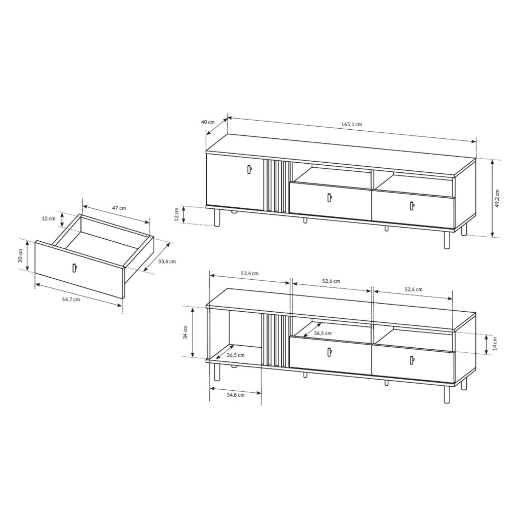 Kalese, Mobile Porta tv 2 Cassetti, 165x40x49h cm Marrone Rovere Nodi