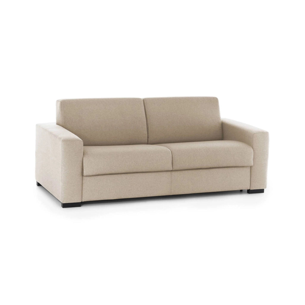 Divano Letto Andymion, Divano a 2 posti Large, Made in Italy, SofÒ  Soggiorno con apertura girevole, in tessuto imbottito, con Braccioli standard, cm 200x95h90, Beige