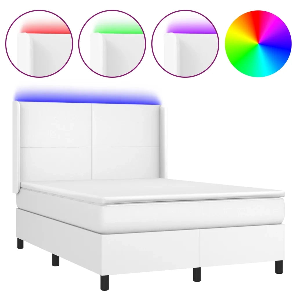 Giroletto Molle con Materasso e LED Bianco 140x200cm Similpelle 3139266