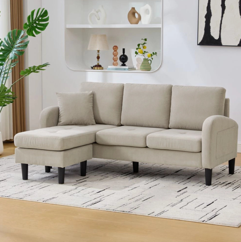 Divano angolare con chaise longue 166x118x77 cm; modulare; in corda; marrone grigio