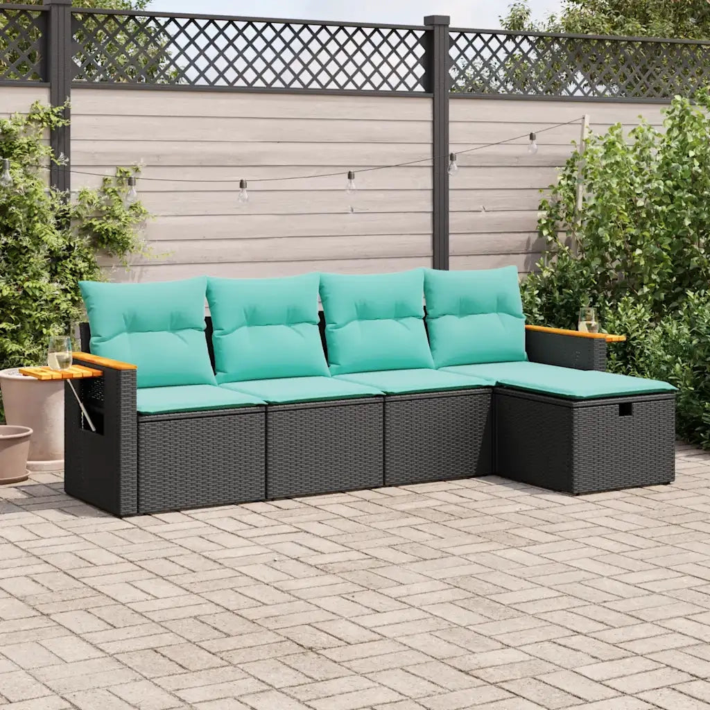 Set Divani da Giardino 5 pz con Cuscini in Polyrattan Nero
