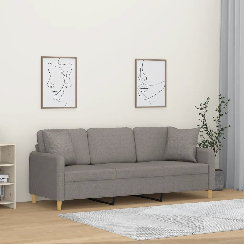 Divano a 3 Posti con Cuscini-Sofa 3 Posti con Cuscini Tortora 180 cm in Tessuto 563767