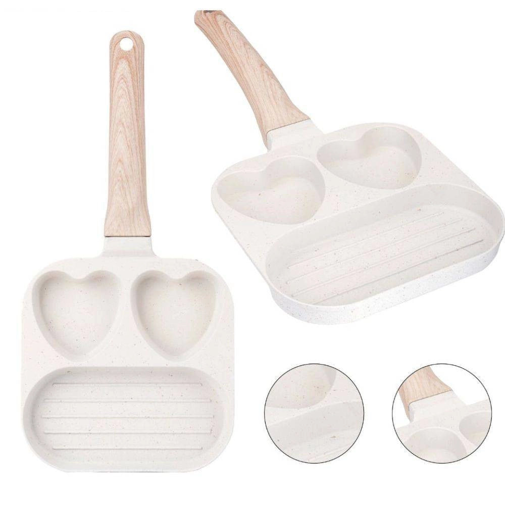 Trade Shop - Padella Antiaderente Love A Triplo Scomparto Manico In Brachelite Per Cucinare -