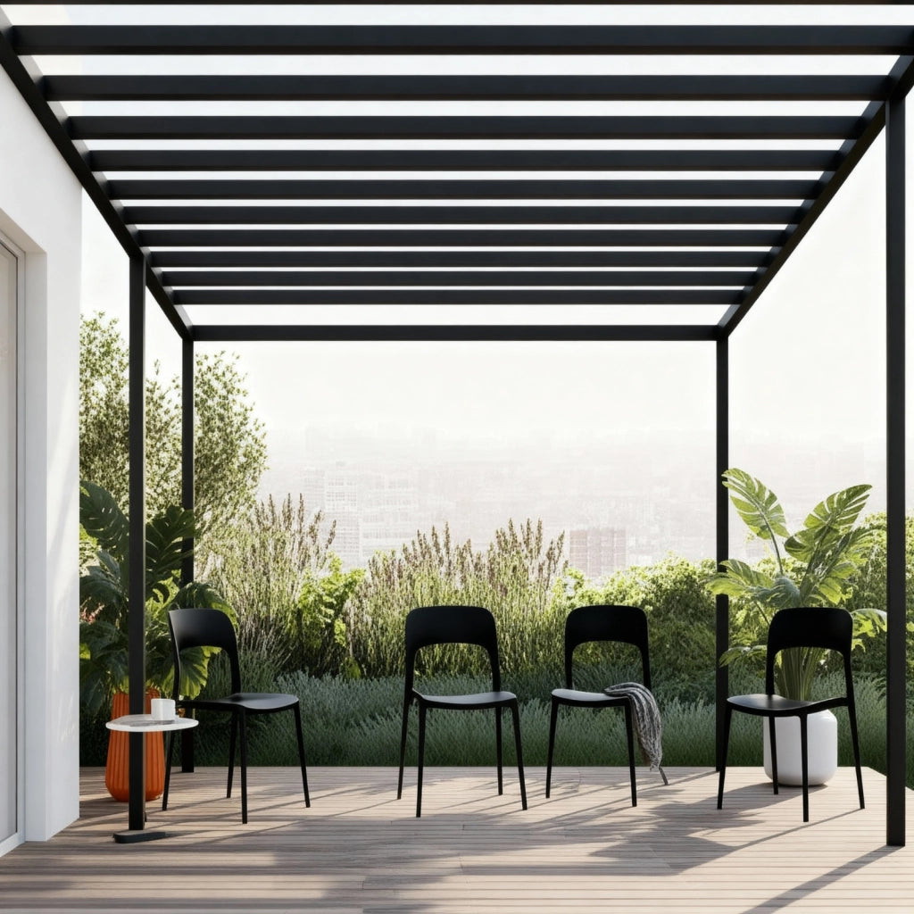 Set 4 Sedie Da Giardino In Polipropilene Impilabili Leggere E Resistenti Ideali Per Esterni Terrazze Giardini Bar Dehors Ristoranti 41 x 82,5 x 52 cm Nero