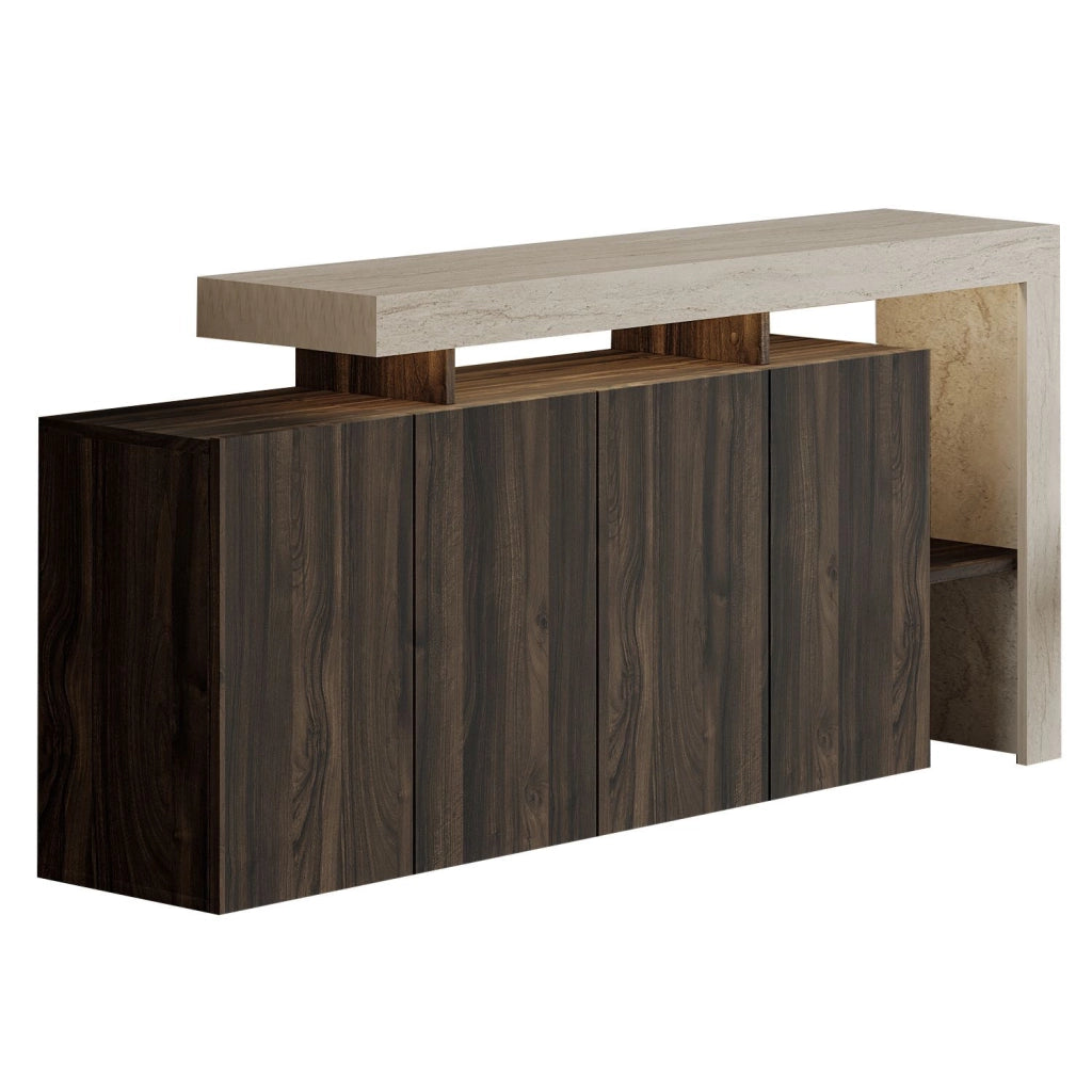 Credenza in legno "Beliz" - 170 x 35 x 80 cm - Travertino / Noce