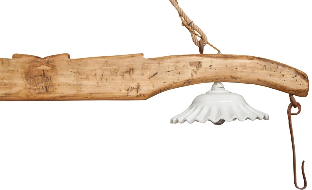 Biscottini Giogo lampadario in legno massello di tiglio finitura naturale. Made in Italy