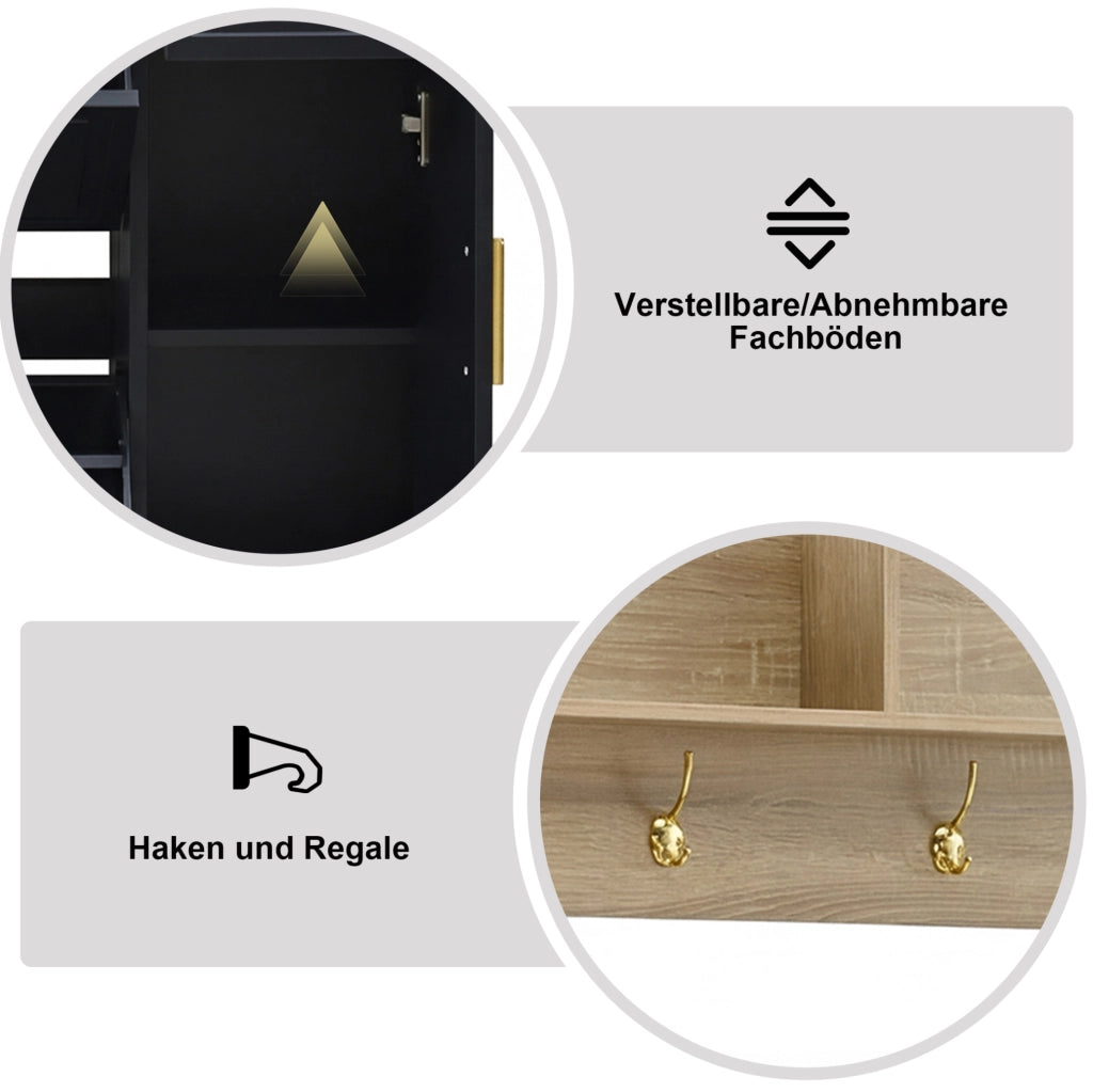 Set ingresso a 4 pezzi con scarpiera, panca, appendiabiti e specchio