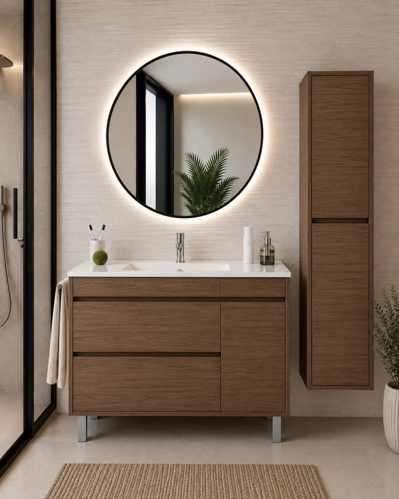 Mobile bagno con lavabo ORIGENBATH CAPRERA senza specchio 80x40 cm frassino tea con colonna