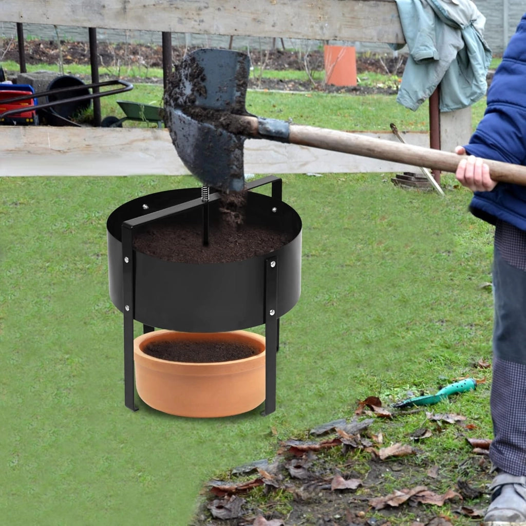 Colino per compost da giardino, 40 x 45 cm, colino a manovella, con manici, colino per terra, prato, giardino