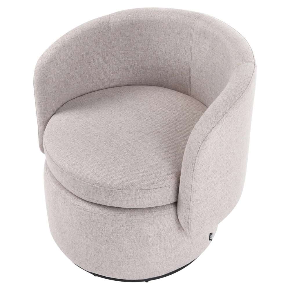 Poltrona in tessuto beige base girevole a 360° con vano portaoggetti cuscino decorativo stile retrò salotto angolo lettura