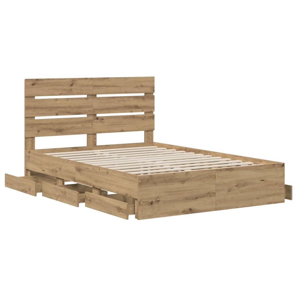 Bed Frame with Storage and Headboard Artisan Oak 160 x 200 cm 3445810