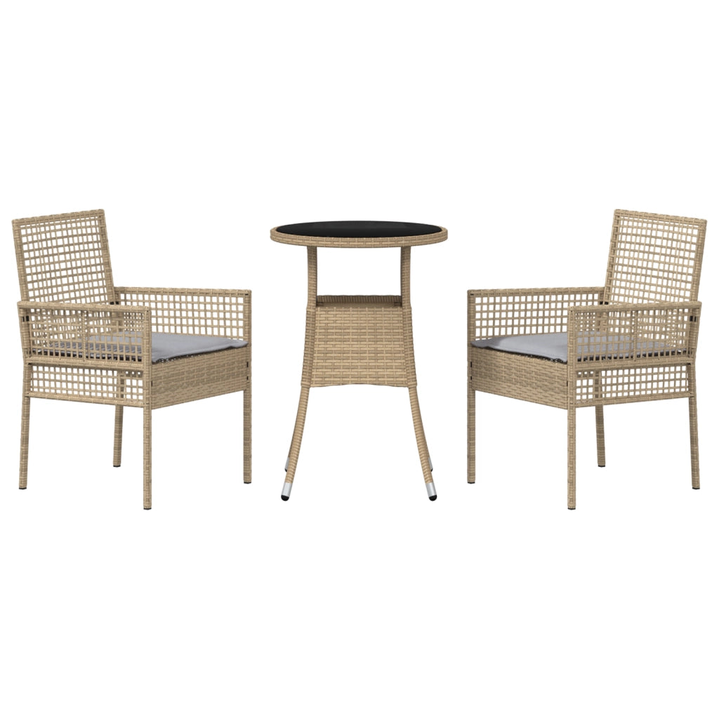 Set da Pranzo da Giardino 3 Pezzi Rattan Poliestere Beige