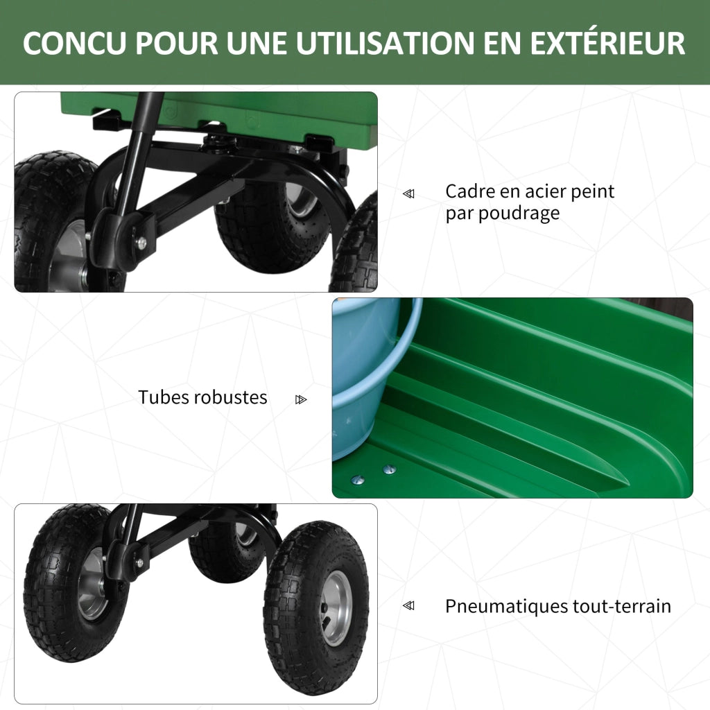 Carrello da Giardino con 4 Ruote ¨C Zephmum ¨C Verde Acciaio 108x52x100 cm