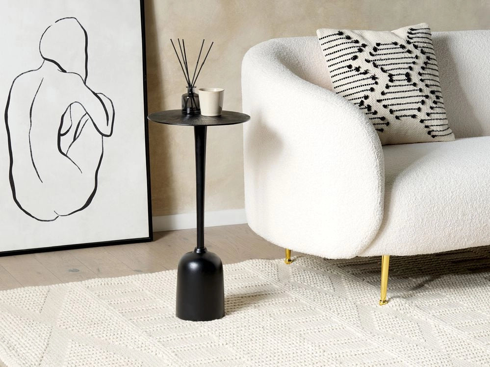 Tavolino in alluminio nero verniciato a polvere con piano rotondo 30 cm stile moderno camera da letto soggiorno
