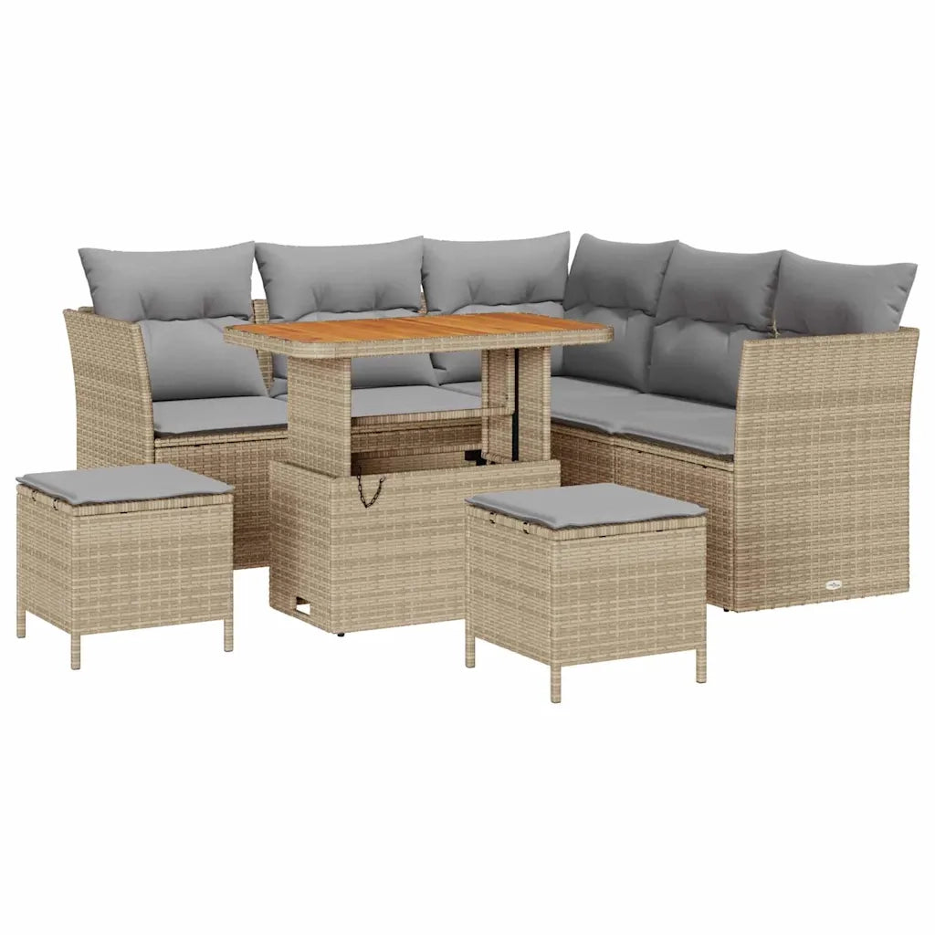 Set Divano da Giardino 8 pcs Beige polyrattan