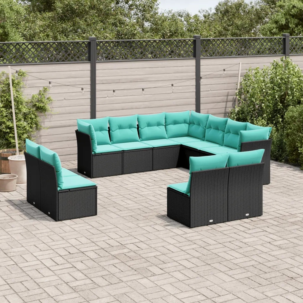 Set Divani da Giardino 11 pz con Cuscini Nero in Polyrattan 3217817