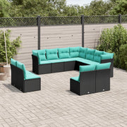 Set Divani da Giardino 11 pz con Cuscini Nero in Polyrattan 3217817