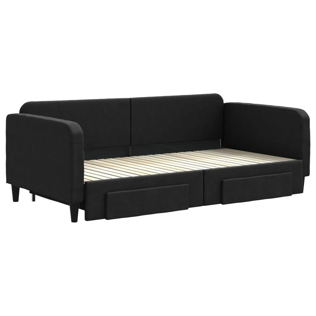 Divano Letto Estraibile con Cassetti Nero 100x200 cm in Tessuto 3196859