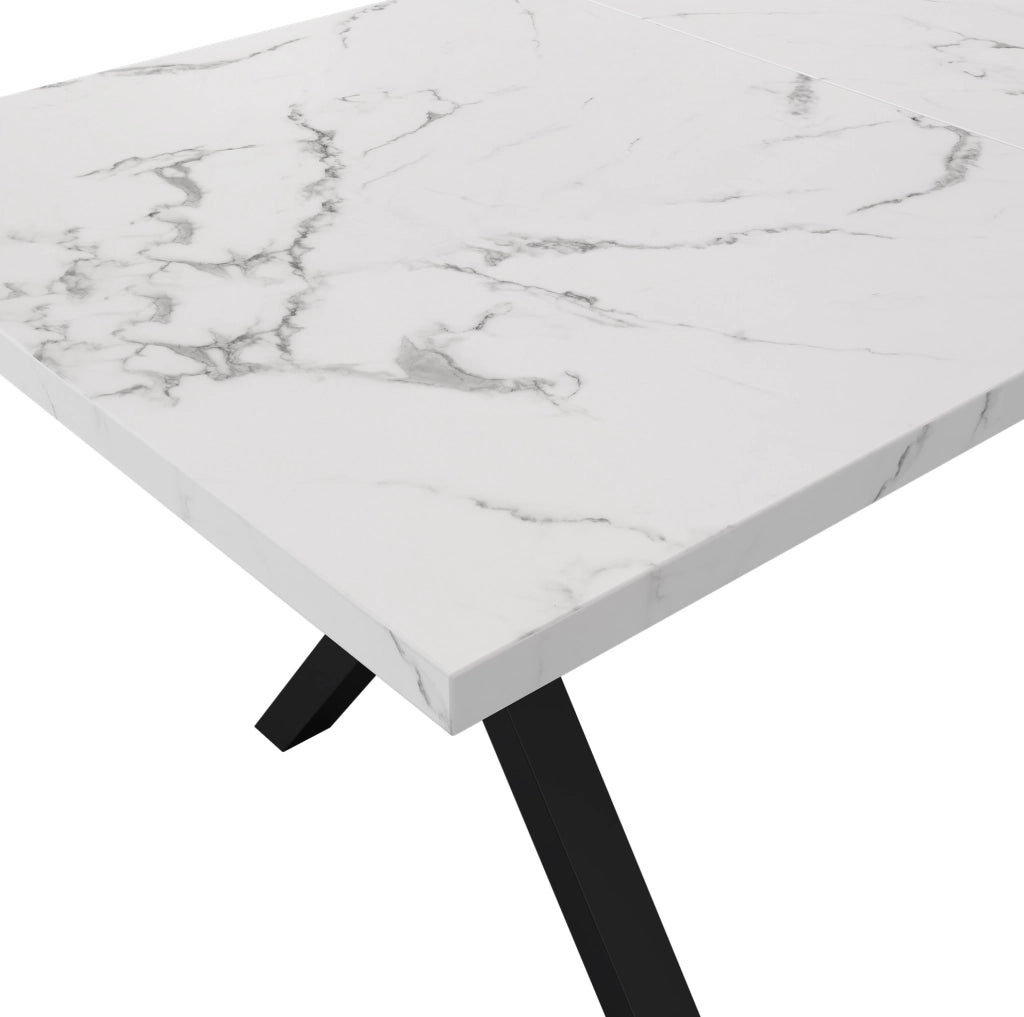 Tavolo multifunzione con gambe incrociate in MDF effetto marmo bianco