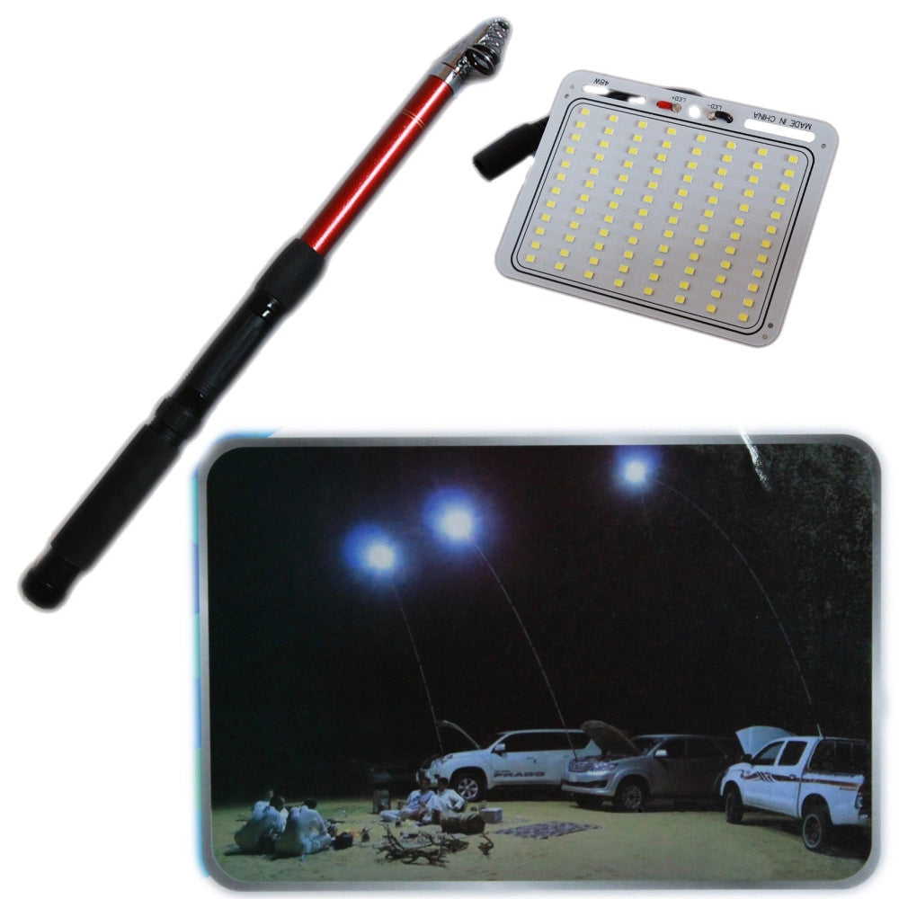 Trade Shop - Asta Allungabile 3,6 Mt Pannello Led Smd 96 Led Luce Bianca 48w Pesca Campeggio -