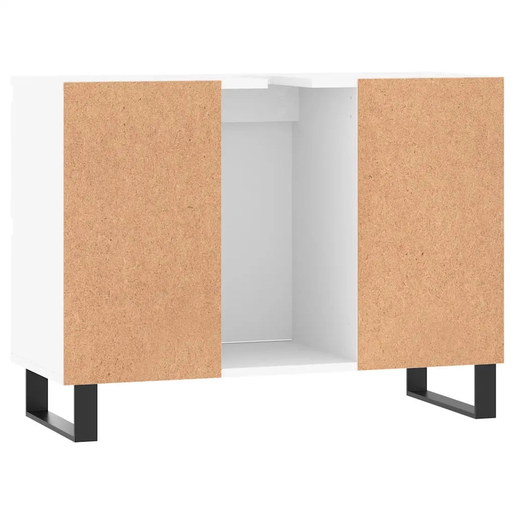Mobiletto da bagno bianco con spazio contenitivo ottimizzato 80 x 33 x 60 cm stile industriale legno composito bianco 02_0049082