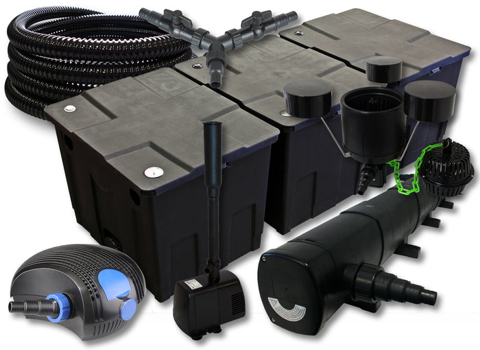 set per laghetti filtro 90000l Chiarificatore 72W Pompa 100W Tubo 25m Skimmer Pompa fontana