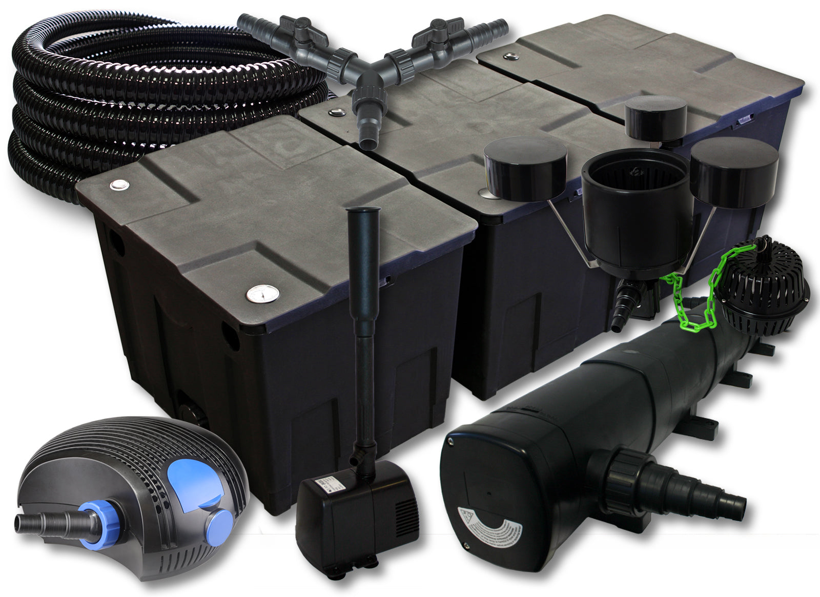 set per laghetti filtro 90000l Chiarificatore 72W Pompa 100W Tubo 25m Skimmer Pompa fontana
