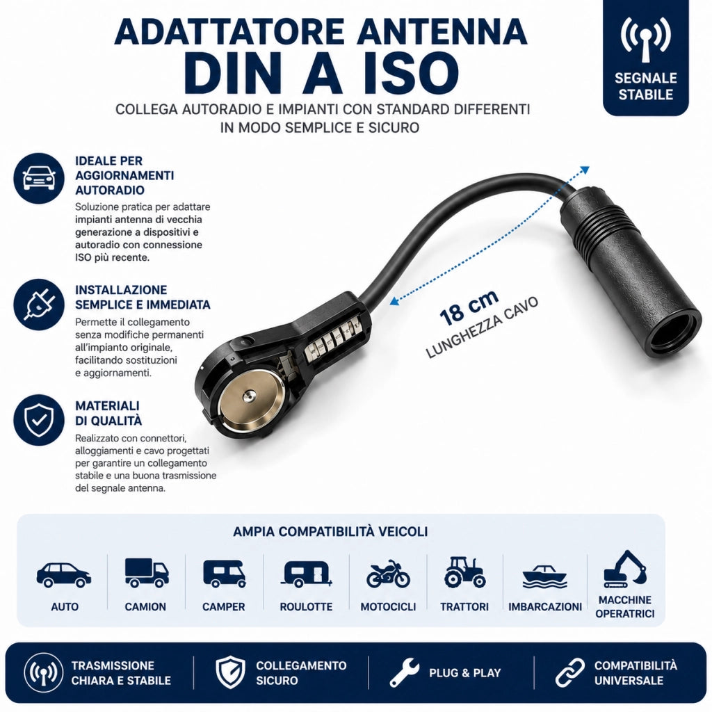 Adattatore Antenna Autoradio DIN 150 Ohm a ISO 50 Ohm 18 cm 00455