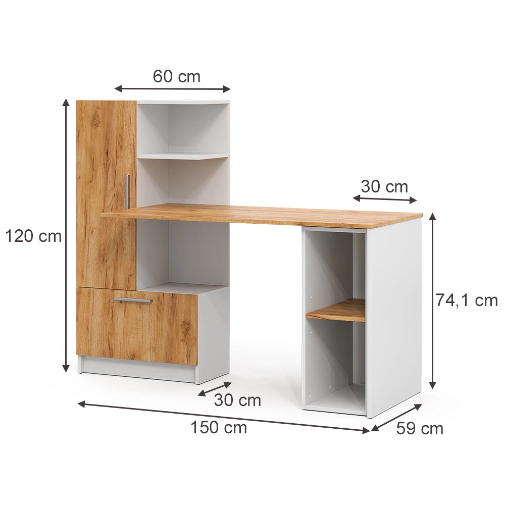 Set scrivania Tomy Bianco/Rovere dorato 150 x 59 cm Set di 2 Vicco