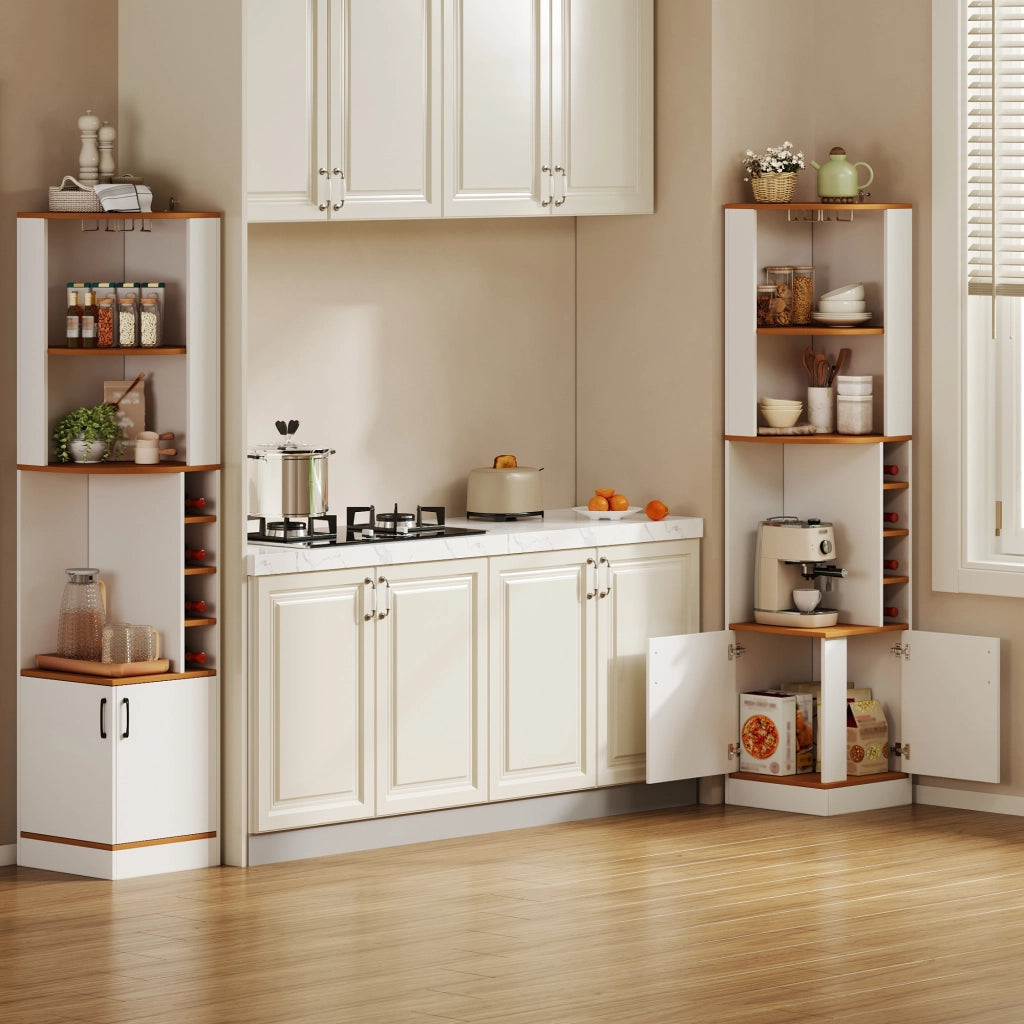 Mobile bar angolare salvaspazio con portabicchieri 40x40x182 cm bianco