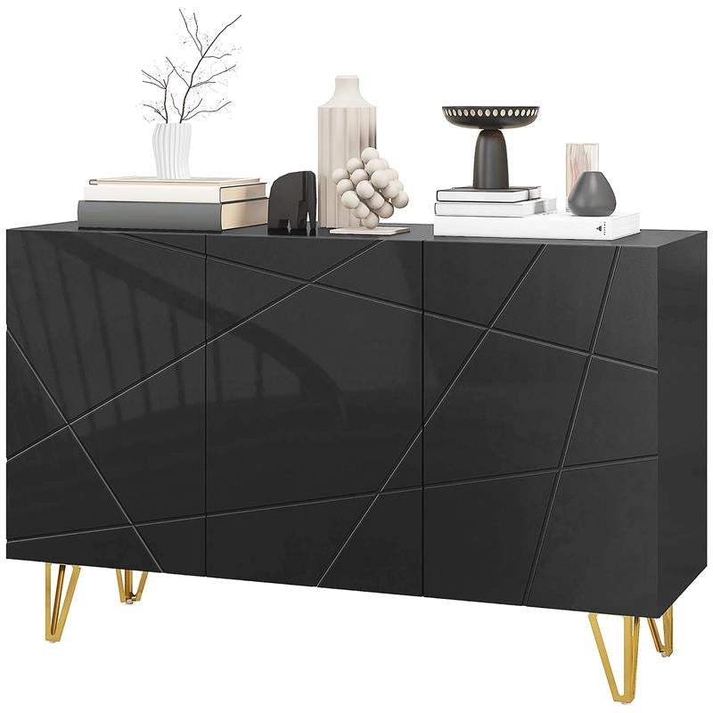 MOBILE CONTENITORE CON 2 ARMADIETTI E RIPIANO REGOLABILE, IN TRUCIOLATO E METALLO, 120X40X75 CM, NERO E ORO