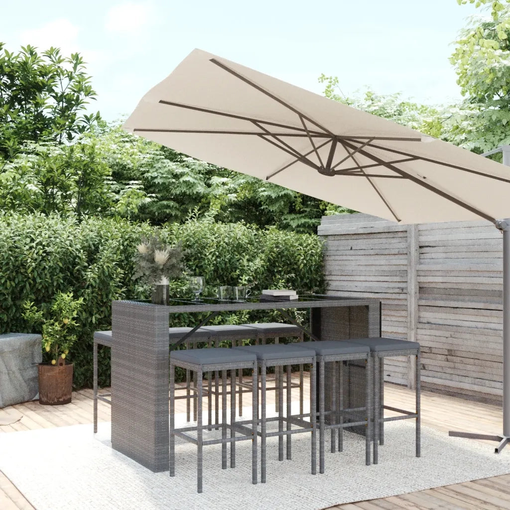 Set Bar da Giardino 9 pz con Cuscini in Polyrattan Grigiocod mxl 76711