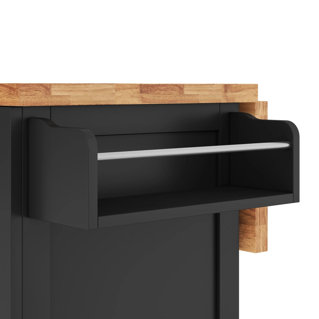 Isola da cucina mobile con piano ribaltabile in MDF nero e naturale