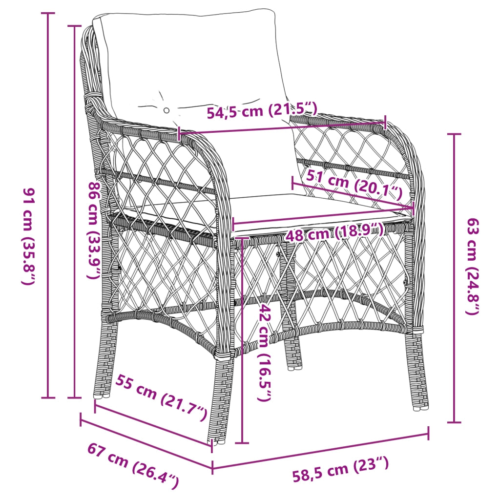 Set da Pranzo per Giardino 7 Pezzi con Cuscini in Rattan Polietilene Beige