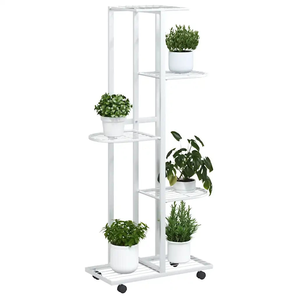 Fioriera a 5 Piani con Ruote 44x23x100 cm Ferro Bianco cod mxl 68139